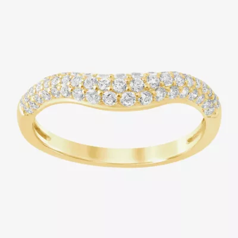(I / Si2) Womens 1/2 CT. T.W. Lab Grown White Diamond 10K Gold Round Wedding Ring Enhancer