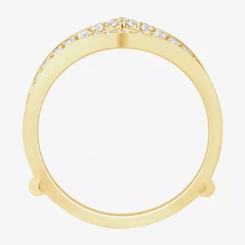 (I / Si2) Womens 1/2 CT. T.W. Lab Grown White Diamond 10K Gold Round Wedding Ring Guard