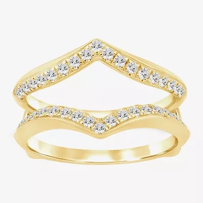 (I / Si2) Womens 1/2 CT. T.W. Lab Grown White Diamond 10K Gold Round Wedding Ring Guard