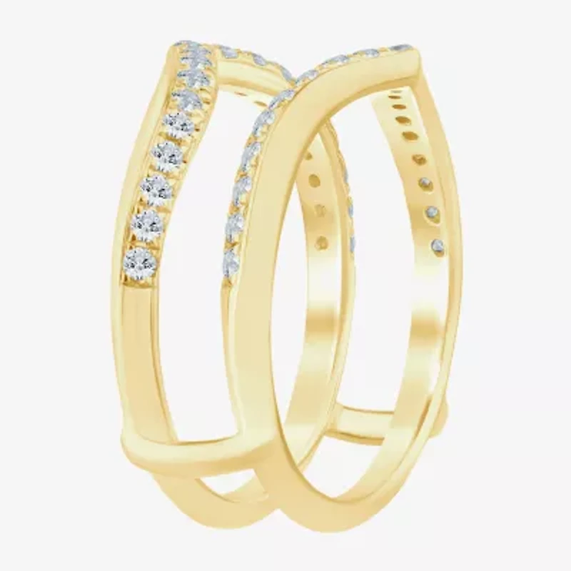 (I / Si2) Womens 1/2 CT. T.W. Lab Grown White Diamond 10K Gold Round Wedding Ring Guard