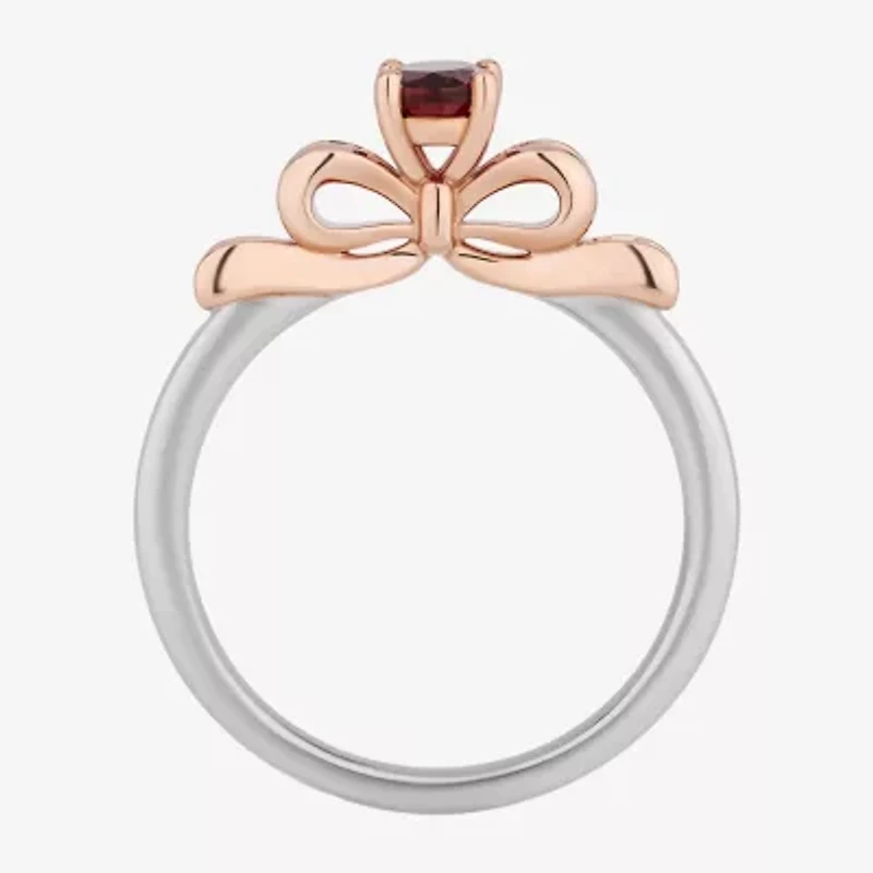 Enchanted Disney Fine Jewelry Snow White(I,I2) Womens 3/4 CT. T.W. Genuine Red Garnet 14K Rose Gold Over Silver Sterling Oval White Cocktail Ring