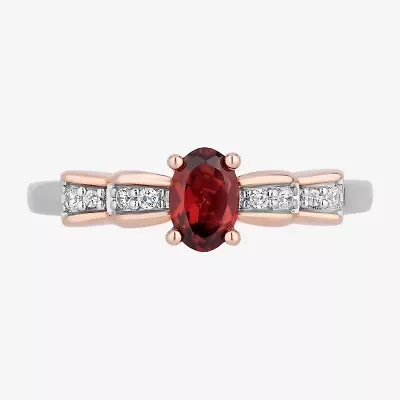 Enchanted Disney Fine Jewelry Snow White(I,I2) Womens 3/4 CT. T.W. Genuine Red Garnet 14K Rose Gold Over Silver Sterling Oval White Cocktail Ring