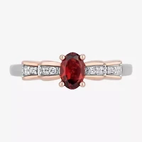 Enchanted Disney Fine Jewelry Snow White(I,I2) Womens 3/4 CT. T.W. Genuine Red Garnet 14K Rose Gold Over Silver Sterling Oval White Cocktail Ring