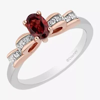Enchanted Disney Fine Jewelry Snow White(I,I2) Womens 3/4 CT. T.W. Genuine Red Garnet 14K Rose Gold Over Silver Sterling Oval White Cocktail Ring