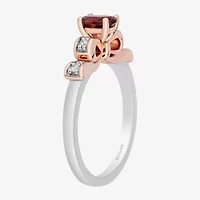 Enchanted Disney Fine Jewelry Snow White(I,I2) Womens 3/4 CT. T.W. Genuine Red Garnet 14K Rose Gold Over Silver Sterling Oval White Cocktail Ring