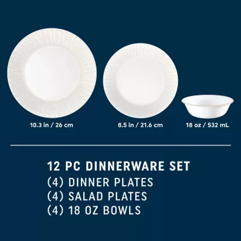 Corelle Hushed Lines 12-pc. Glass Dinnerware Set