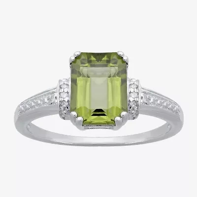 Genuine Peridot and Diamond-Accent 10K White Gold Ring