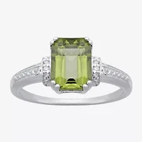 Genuine Peridot and Diamond-Accent 10K White Gold Ring