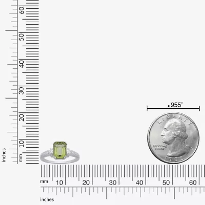 Genuine Peridot and Diamond-Accent 10K White Gold Ring