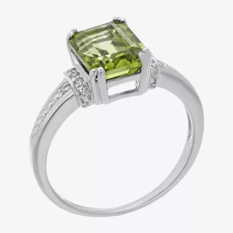 Genuine Peridot and Diamond-Accent 10K White Gold Ring