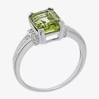 Genuine Peridot and Diamond-Accent 10K White Gold Ring