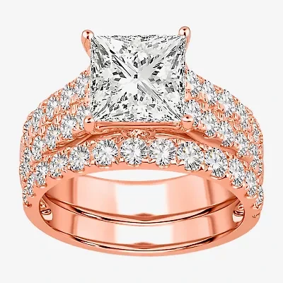 (H-I / SI1-SI2) Signature By Modern Bride Womens 5 CT. T.W. Lab Grown White Diamond 14K Gold Princess Bridal Set