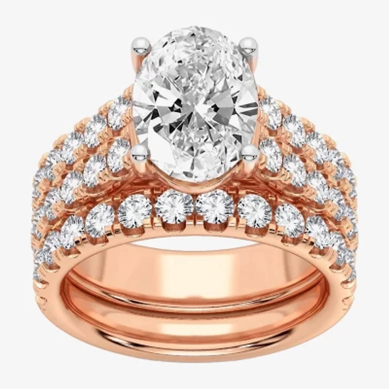 (H-I / SI1-SI2) Signature By Modern Bride Womens 5 CT. T.W. Lab Grown White Diamond 14K Gold Oval Bridal Set
