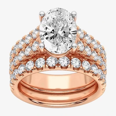 (H-I / SI1-SI2) Signature By Modern Bride Womens 5 CT. T.W. Lab Grown White Diamond 14K Gold Oval Bridal Set
