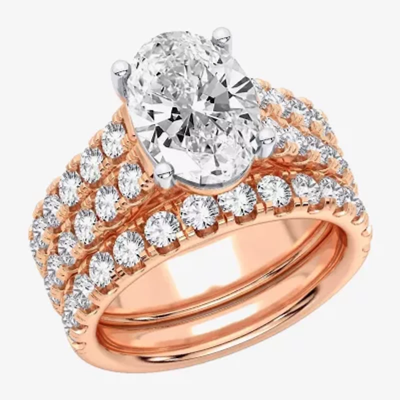 (H-I / SI1-SI2) Signature By Modern Bride Womens 5 CT. T.W. Lab Grown White Diamond 14K Gold Oval Bridal Set