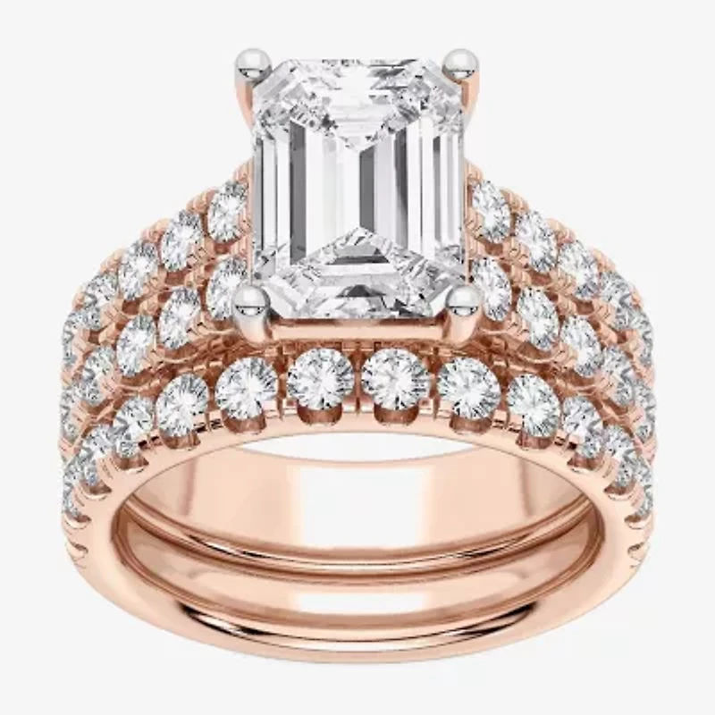 (H-I / SI1-SI2) Signature By Modern Bride Womens 5 CT. T.W. Lab Grown White Diamond 14K Gold Emerald Bridal Set