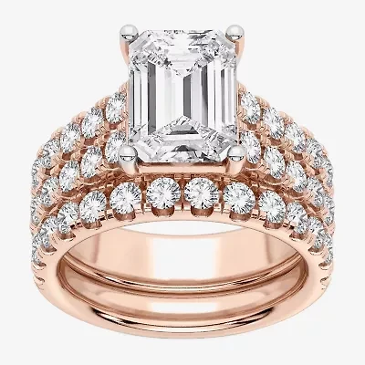 (H-I / SI1-SI2) Signature By Modern Bride Womens 5 CT. T.W. Lab Grown White Diamond 14K Gold Emerald Bridal Set