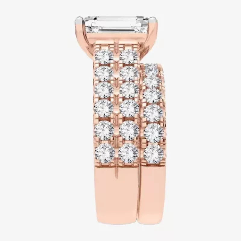 (H-I / SI1-SI2) Signature By Modern Bride Womens 5 CT. T.W. Lab Grown White Diamond 14K Gold Emerald Bridal Set