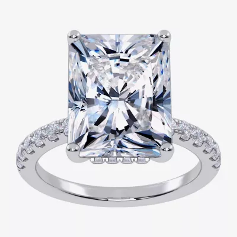 (G / Vs2-Si1) Womens 2 1/4 CT. T.W. Lab Grown White Diamond 10K Gold Rectangular Side Stone Engagement Ring
