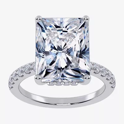 (G / Vs2-Si1) Womens 2 1/4 CT. T.W. Lab Grown White Diamond 10K Gold Rectangular Side Stone Engagement Ring