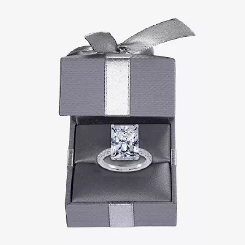 (G / Vs2-Si1) Womens 2 1/4 CT. T.W. Lab Grown White Diamond 10K Gold Rectangular Side Stone Engagement Ring