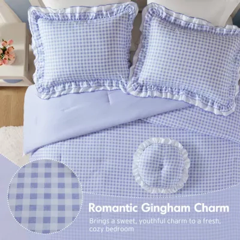 Intelligent Design Iris Gingham Double Ruffle 4-pc. Lightweight Easy Care Comforter Set