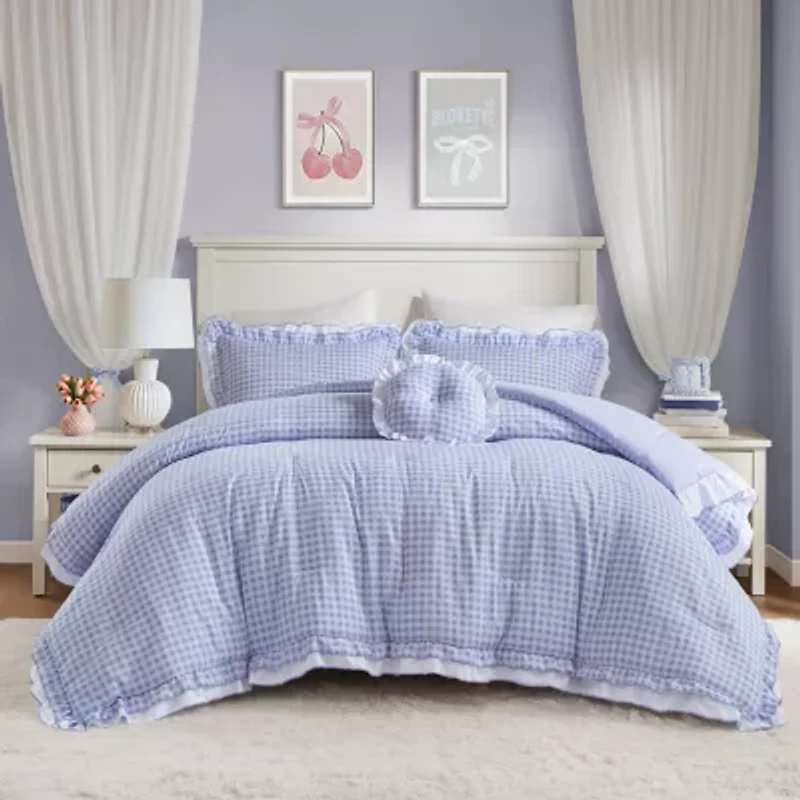 Intelligent Design Iris Gingham Double Ruffle 4-pc. Lightweight Easy Care Comforter Set