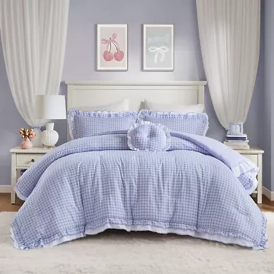 Intelligent Design Iris Gingham Double Ruffle 4-pc. Lightweight Easy Care Comforter Set