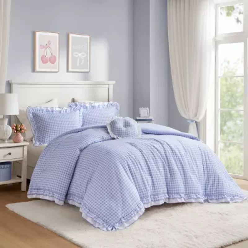 Intelligent Design Iris Gingham Double Ruffle 4-pc. Lightweight Easy Care Comforter Set