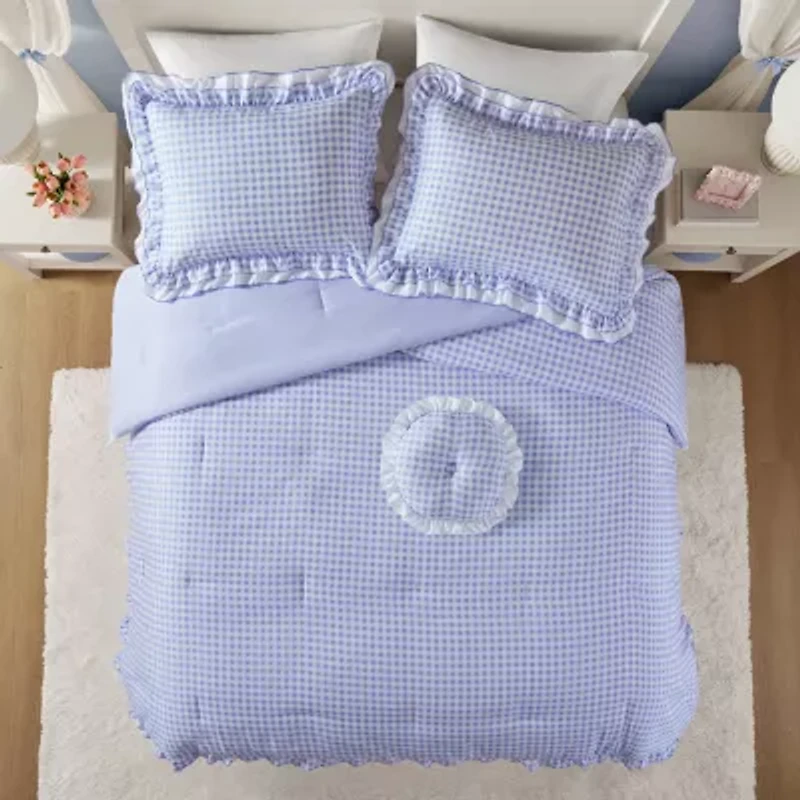Intelligent Design Iris Gingham Double Ruffle 4-pc. Lightweight Easy Care Comforter Set
