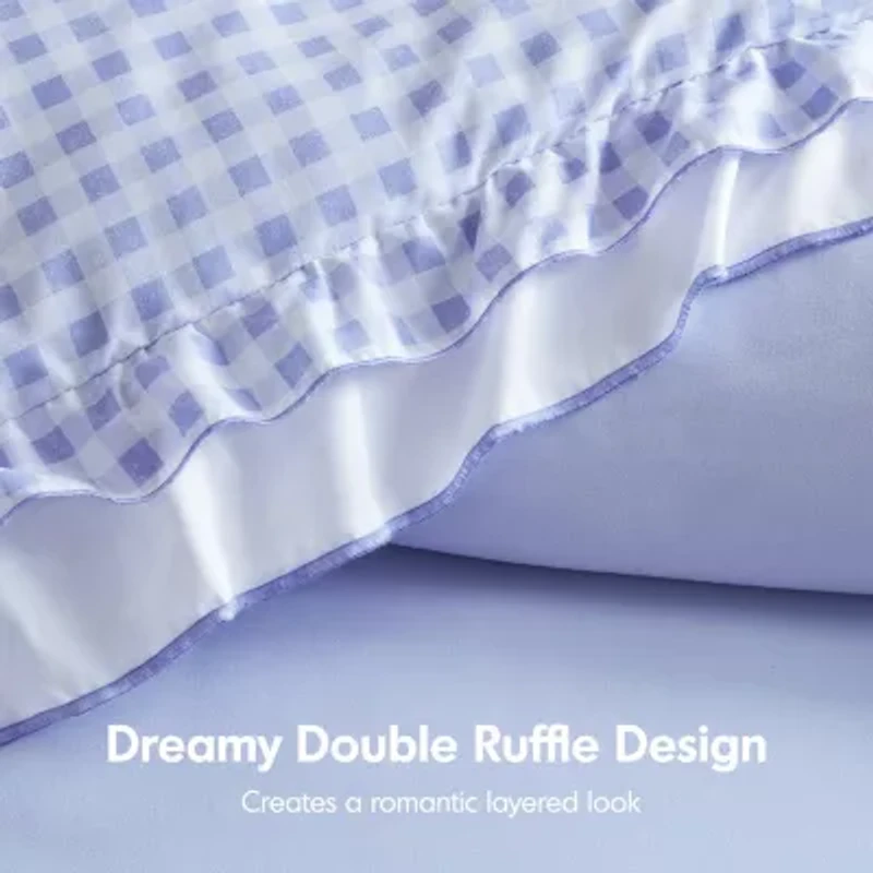 Intelligent Design Iris Gingham Double Ruffle 4-pc. Lightweight Easy Care Comforter Set
