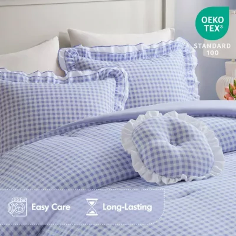 Intelligent Design Iris Gingham Double Ruffle 4-pc. Lightweight Easy Care Comforter Set