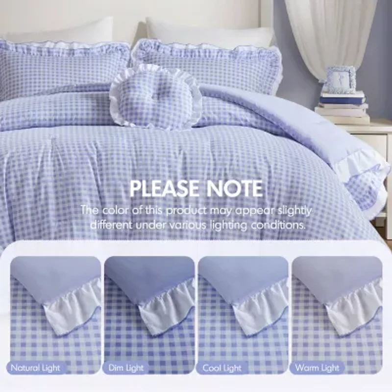 Intelligent Design Iris Gingham Double Ruffle 4-pc. Lightweight Easy Care Comforter Set