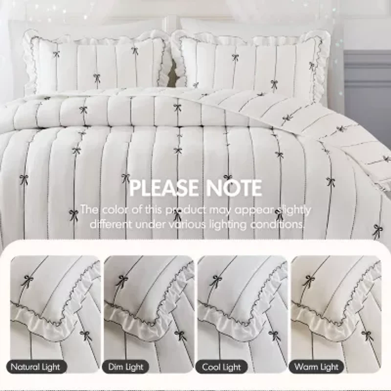 Intelligent Design Florence Embroidered Ruffle Easy Care Quilt Set