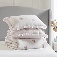 Intelligent Design Arya Floral Embroidered Ruffle Easy Care Quilt Set