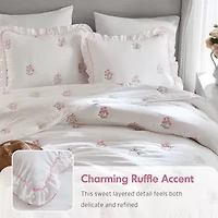 Intelligent Design Arya Floral Embroidered Ruffle Easy Care Quilt Set
