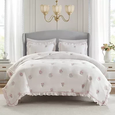 Intelligent Design Arya Floral Embroidered Ruffle Easy Care Quilt Set