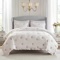 Intelligent Design Arya Floral Embroidered Ruffle Easy Care Quilt Set