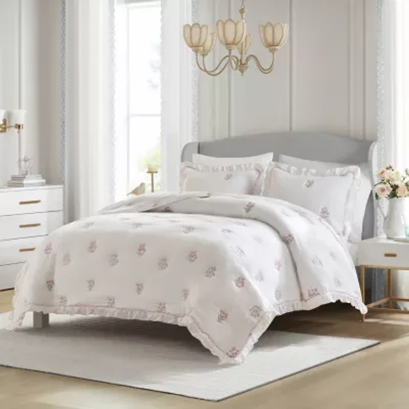 Intelligent Design Arya Floral Embroidered Ruffle Easy Care Quilt Set