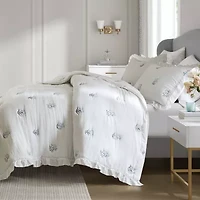 Intelligent Design Arya Floral Embroidered Ruffle Easy Care Quilt Set