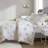 Intelligent Design Arya Floral Embroidered Ruffle Easy Care Quilt Set