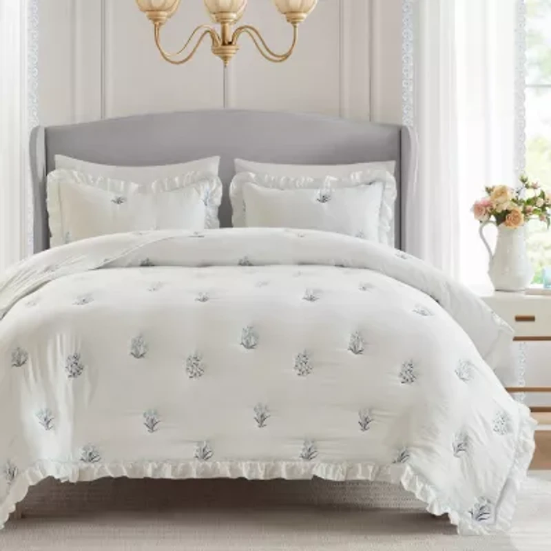 Intelligent Design Arya Floral Embroidered Ruffle Easy Care Quilt Set