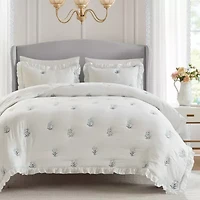 Intelligent Design Arya Floral Embroidered Ruffle Easy Care Quilt Set