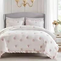 Intelligent Design Arya Floral Embroidered Ruffle Easy Care Quilt Set