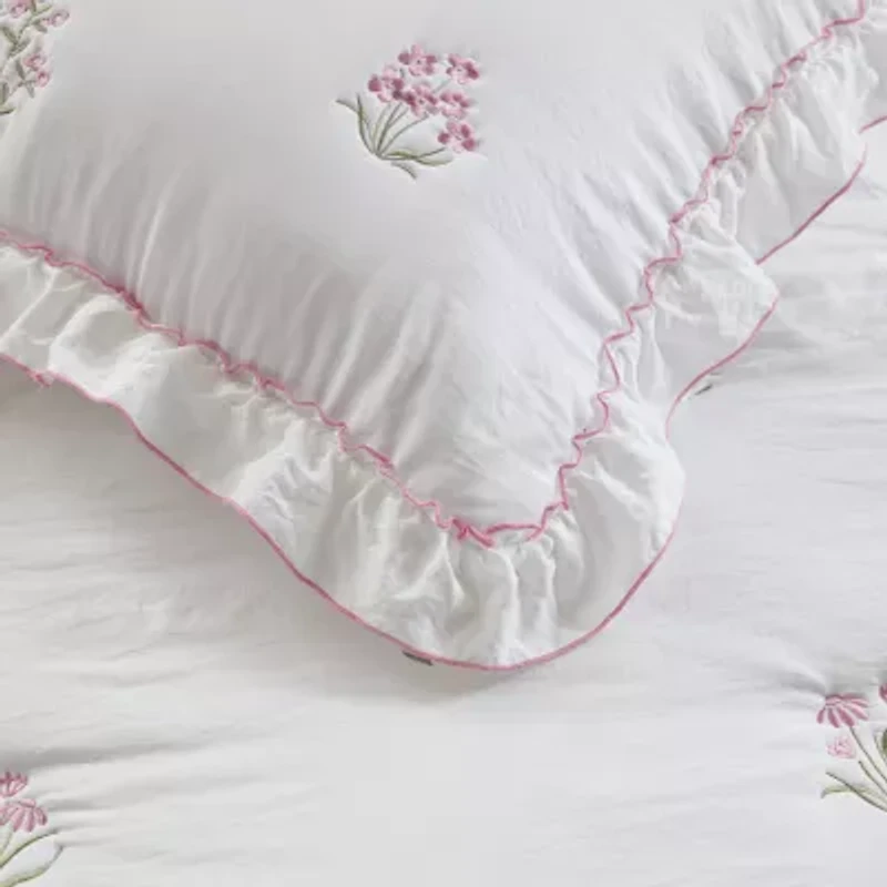 Intelligent Design Arya Floral Embroidered Ruffle Easy Care Quilt Set