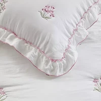 Intelligent Design Arya Floral Embroidered Ruffle Easy Care Quilt Set
