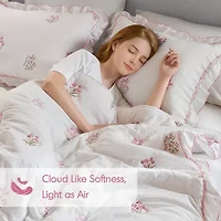 Intelligent Design Arya Floral Embroidered Ruffle Easy Care Quilt Set