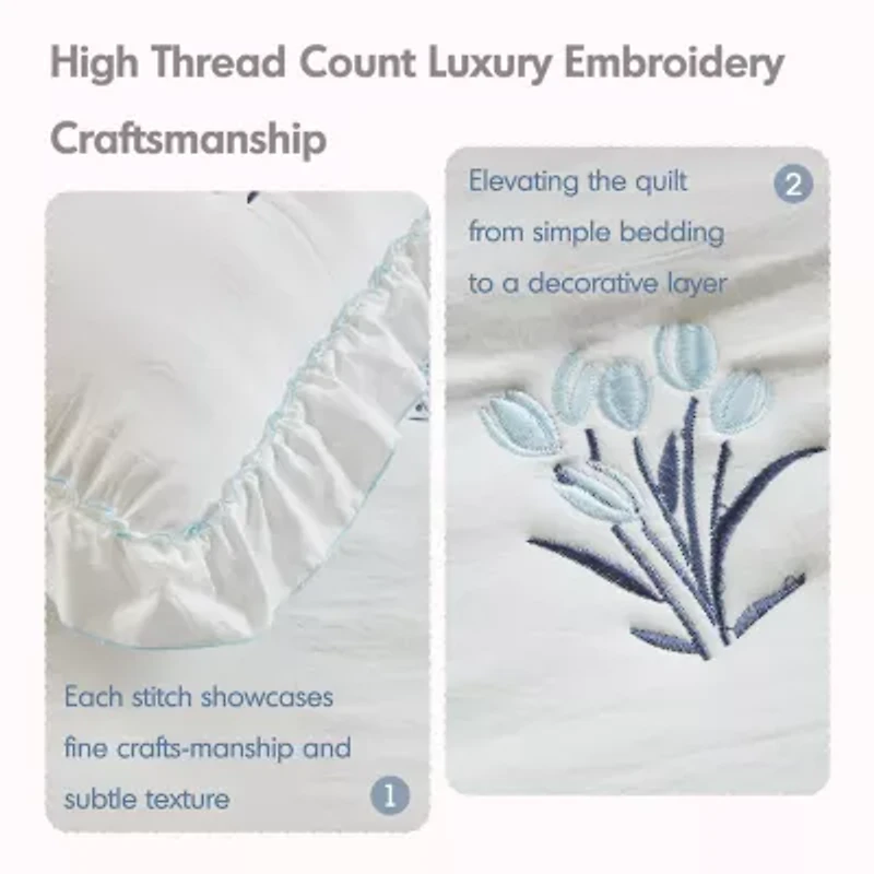 Intelligent Design Arya Floral Embroidered Ruffle Easy Care Quilt Set