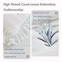 Intelligent Design Arya Floral Embroidered Ruffle Easy Care Quilt Set