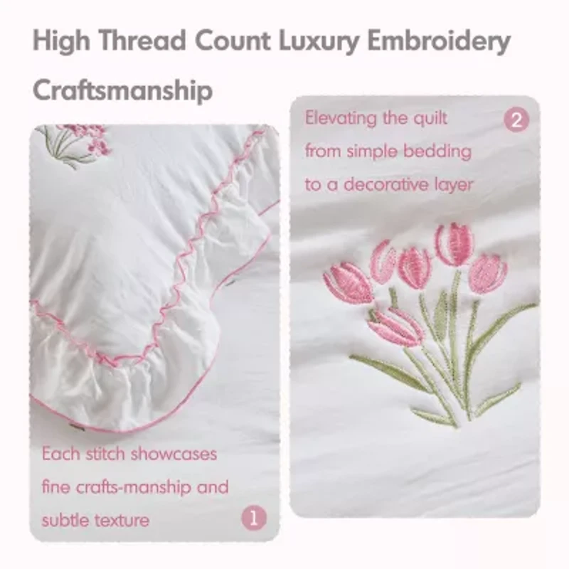 Intelligent Design Arya Floral Embroidered Ruffle Easy Care Quilt Set